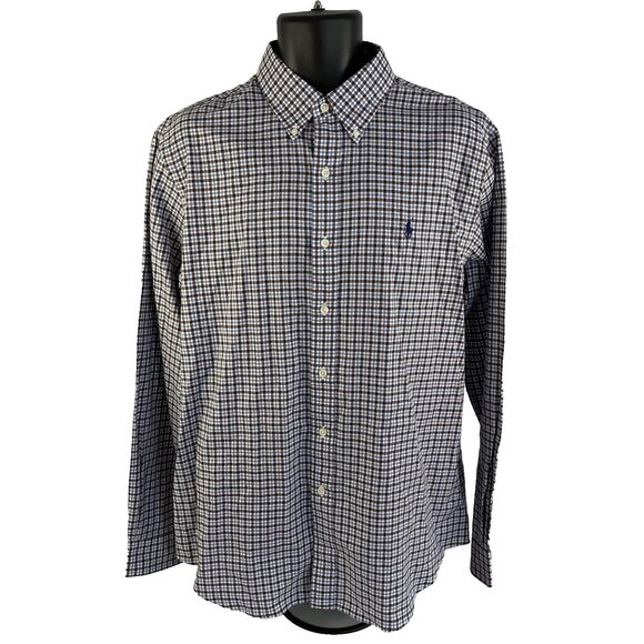 Mens Ralph Lauren Long Sleeve Button Down Shirt Sz L Maroon/Blue Check - Picture 6 of 7